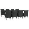 vidaXL 9 pcs conjunto de jantar p/ jardim c/ almofad&otilde;es vime PE preto