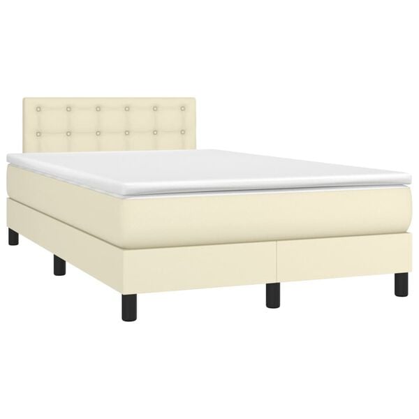 vidaXL Cama com molas/colch&atilde;o 120x200 cm couro artificial cor creme