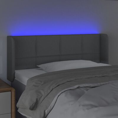 vidaXL Cabeceira de cama c/ luzes LED tecido 93x16x78/88cm cinza-claro