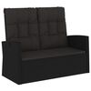 vidaXL Banco de jardim reclin&aacute;vel com almofad&otilde;es 118 cm vime PE preto