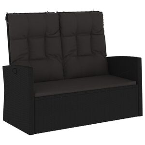 vidaXL Banco de jardim reclin&aacute;vel com almofad&otilde;es 118 cm vime PE preto