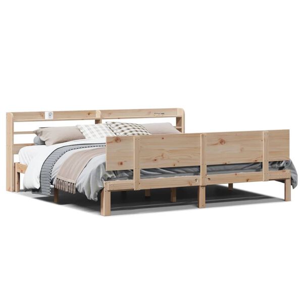 vidaXL Estrutura de cama com cabeceira 180x200 cm pinho maci&ccedil;o