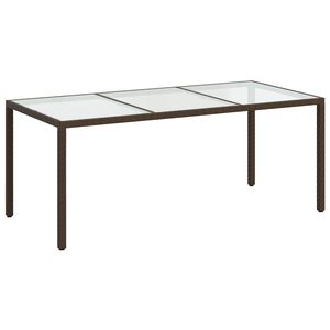 vidaXL Mesa de jardim 190x90x75 cm vidro temperado e vime PE castanho