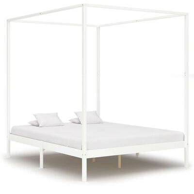 vidaXL Estrutura cama dossel 4 gavetas 160x200cm pinho maciço branco