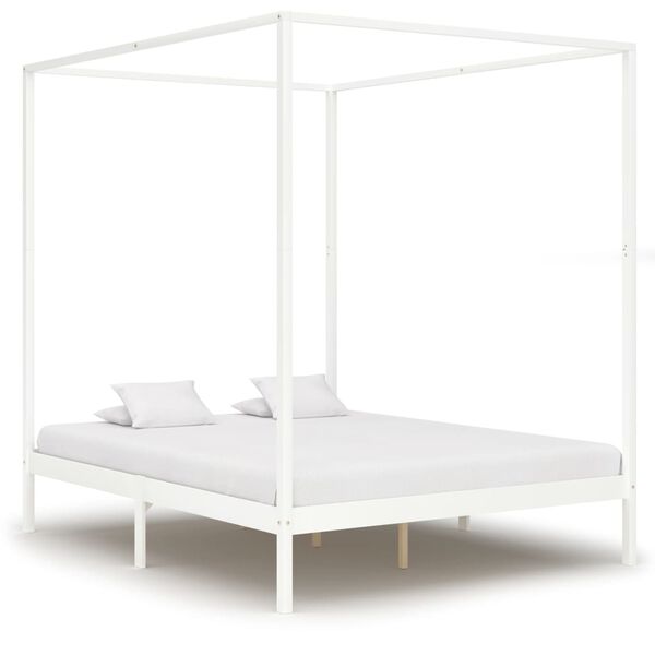 vidaXL Estrutura cama dossel 4 gavetas 160x200cm pinho maci&ccedil;o branco