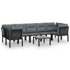 vidaXL 8 pcs conjunto lounge de jardim vime PE preto e cinzento