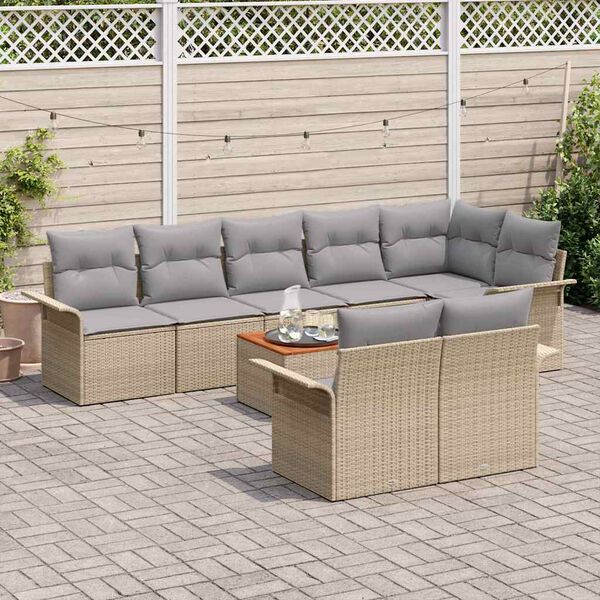 vidaXL Conjunto de Sof&aacute; de Jardim 9 pcs Bege e Cinza Claro vime PE
