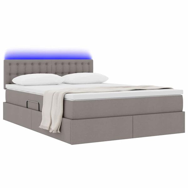 vidaXL Cama com arruma&ccedil;&atilde;o e LED Cinzento-acastanhado 140 x 190 cm