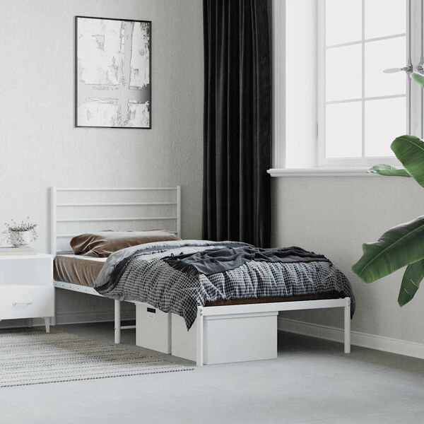 vidaXL Estrutura de cama com cabeceira 90x190 cm metal branco