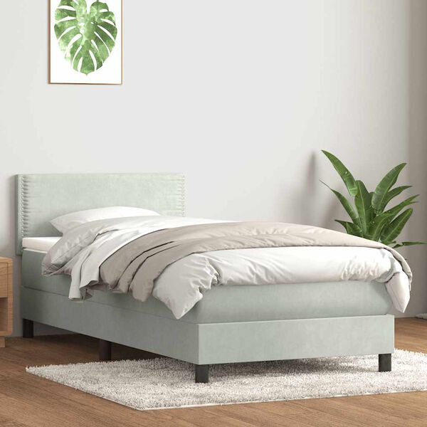 vidaXL Cama com molas/colch&atilde;o cinzento-claro 80x210 cm veludo