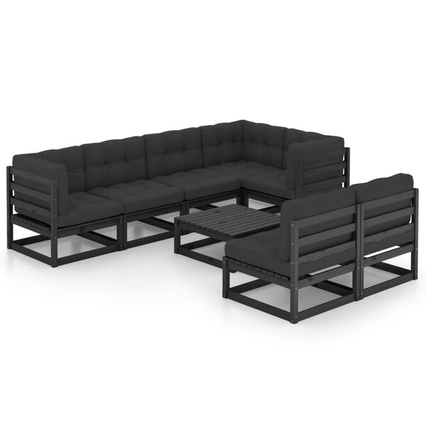 vidaXL 8 pcs conjunto lounge de jardim c/ almofad&otilde;es pinho maci&ccedil;o