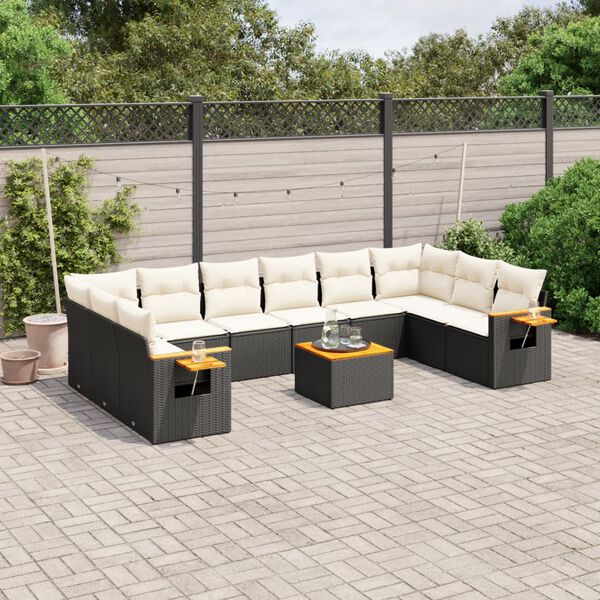 vidaXL 11 pcs conjunto sof&aacute;s de jardim c/ almofad&otilde;es vime PE preto