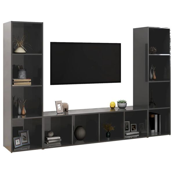vidaXL M&oacute;veis de TV 3 pcs 142,5x35x36,5 cm contrapl. cinza brilhante