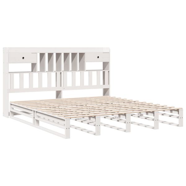 vidaXL Cama com estante sem colch&atilde;o 180x200 cm pinho maci&ccedil;o branco