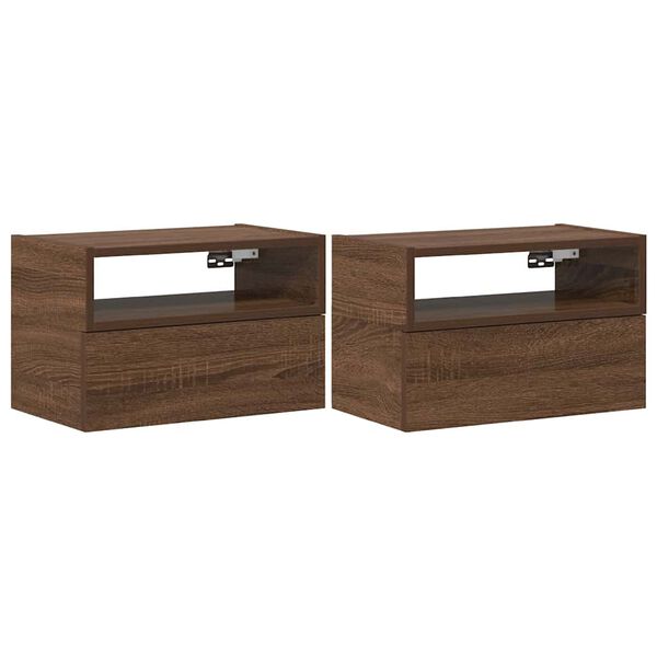 vidaXL Mesas de cabeceira parede 2pcs 45x26x28,5 cm carvalho castanho