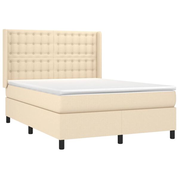 vidaXL Cama box spring c/ colch&atilde;o e LED 140x190 cm tecido cor creme