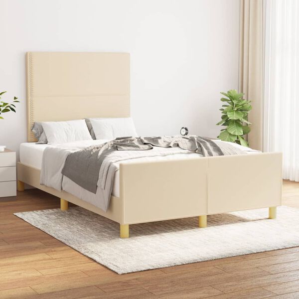 vidaXL Estrutura de cama sem colch&atilde;o 120x200 cm tecido cor creme