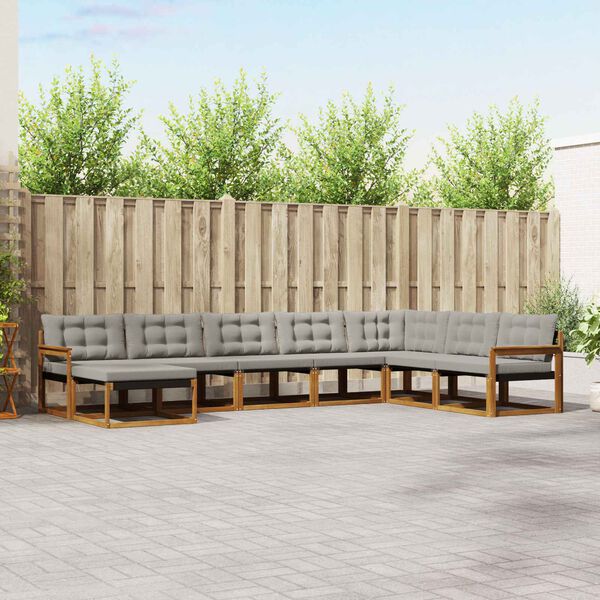 vidaXL Conjunto de Sof&aacute;s para Exterior 8 pcs Cinza Natural e Claro