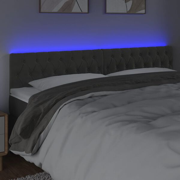 vidaXL Cabeceira de cama c/luzes LED veludo 200x7x78/88cm cinza-escuro