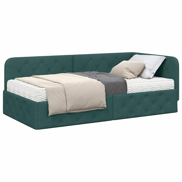 vidaXL Estrutura de Cama de Canto Verde Escuro 90 x 200 cm tecido