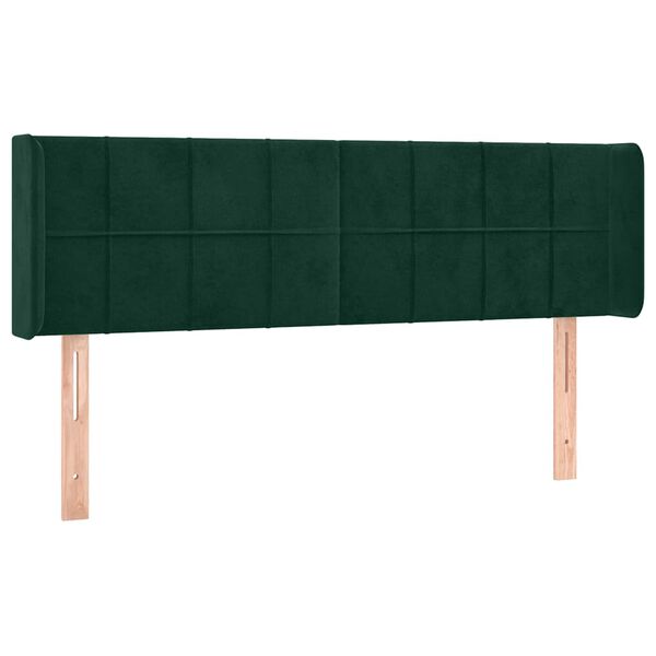 vidaXL Cabeceira cama c/ luzes LED veludo 147x16x78/88 cm verde-escuro