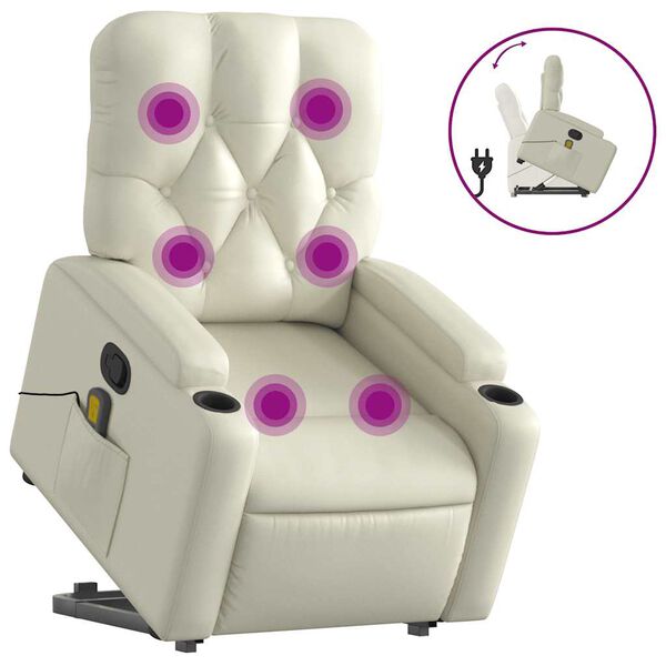 vidaXL Poltrona reclin&aacute;vel de massagens couro artificial cor creme
