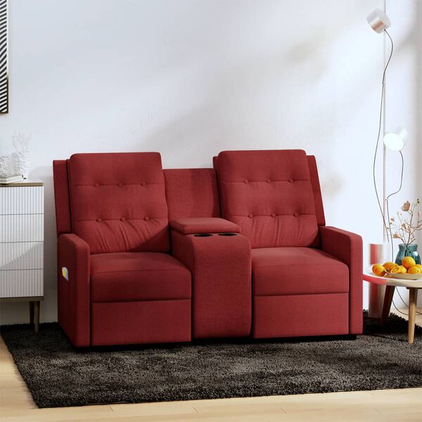 vidaXL Poltrona massagem 2 lug. reclin. c/ suporte copo vermelho-tinto
