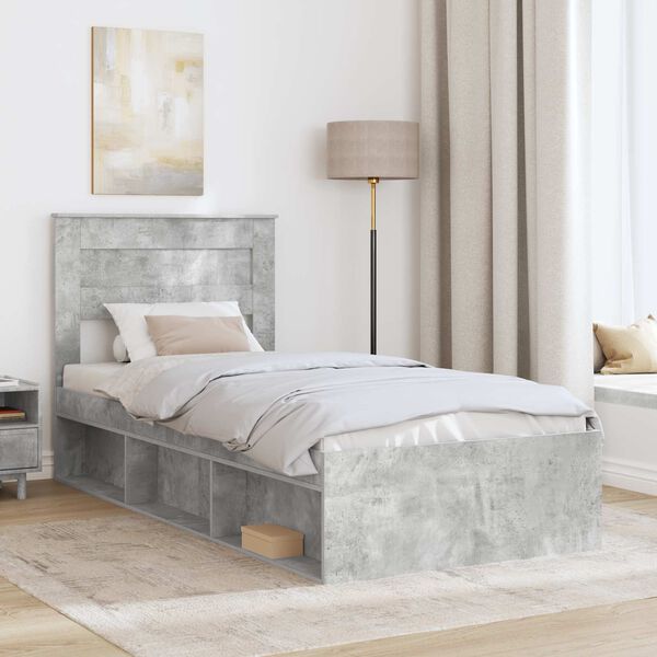 vidaXL Estrutura da Cama com cabeceira Cinza Concreto 90 x 190 cm