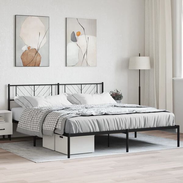 vidaXL Estrutura de cama em metal com cabeceira 180x200 cm preto