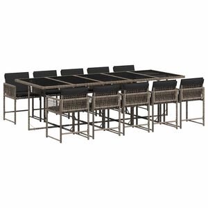 vidaXL 11 pcs conjunto jantar p/ jardim c/ almofad&otilde;es vime PE cinzento