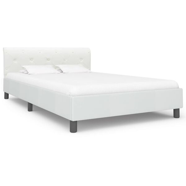 vidaXL Estrutura de cama 140x200 cm couro artificial branco