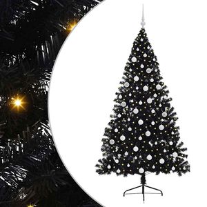 vidaXL &Aacute;rvore de Natal Artificial Pr&eacute;-iluminada Preto 180 cm PVC