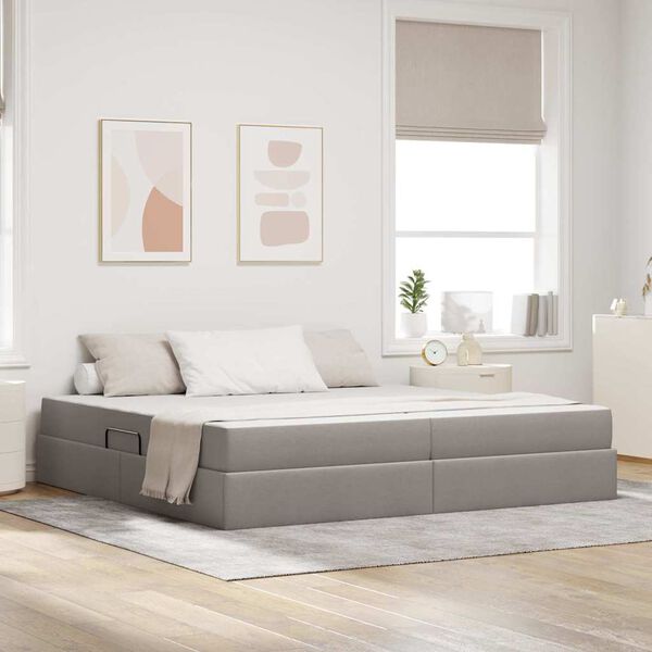 vidaXL Cama com arruma&ccedil;&atilde;o e colch&atilde;o Cinzento-acastanhado 200 x 200 cm