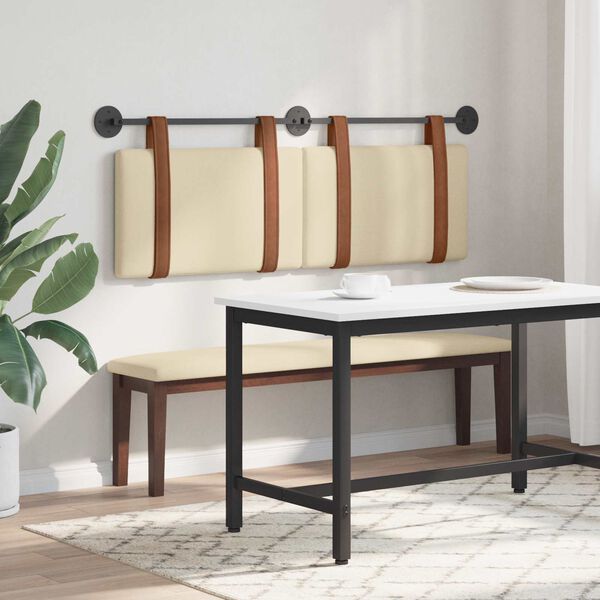 vidaXL Cabeceira Suspensa Liso Creme 130 x 55 x 5 cm PU Antigo