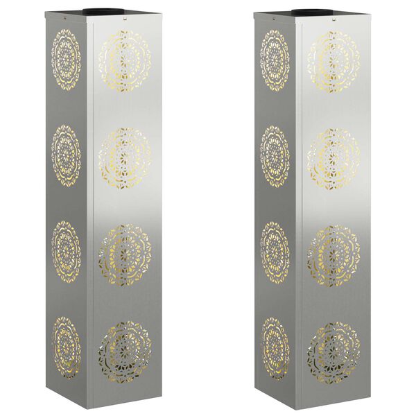 vidaXL Luz Solar LED de Caminho 2 pcs Prateado A&ccedil;o Galvanizado