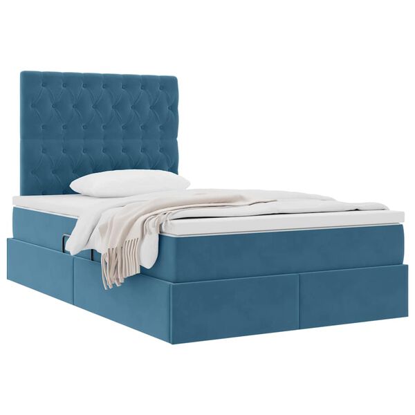 vidaXL Cama com arruma&ccedil;&atilde;o e colch&atilde;o Azul Escuro 120 x 200 cm Veludo
