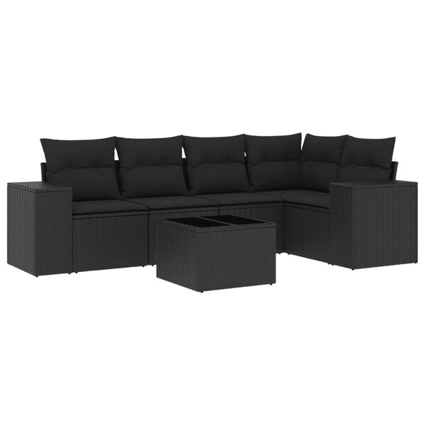 vidaXL 6 pcs conjunto sof&aacute;s de jardim c/ almofad&otilde;es vime PE preto