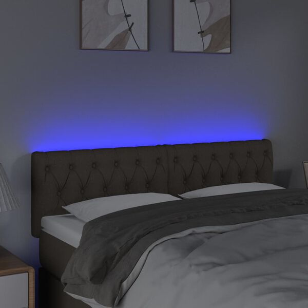 vidaXL Cabeceira cama luzes LED tecido 144x7x78/88cm cinza-acastanhado