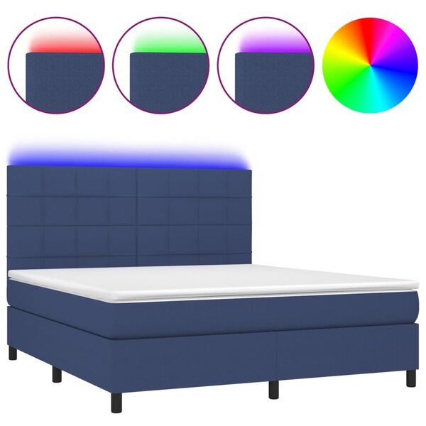 vidaXL Cama box spring c/ colch&atilde;o e LED 160x200 cm tecido azul