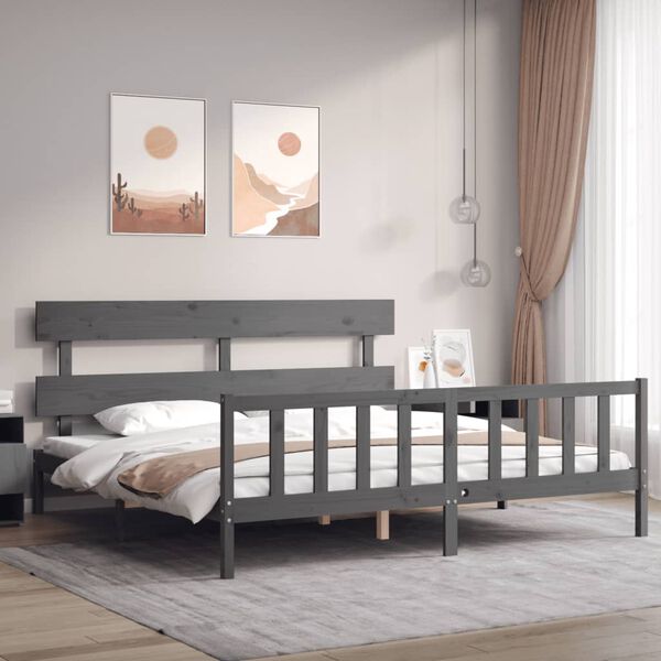 vidaXL Estrutura de cama com cabeceira 200x200 cm madeira maci&ccedil;a cinza
