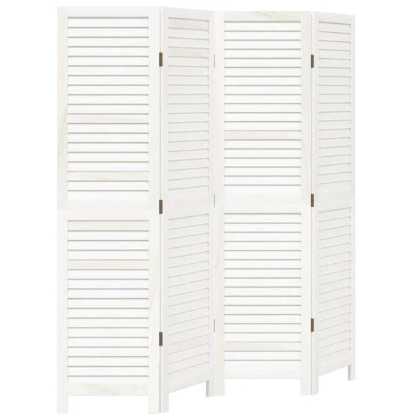 vidaXL Biombo com 4 pain&eacute;is madeira de paulownia maci&ccedil;a branco