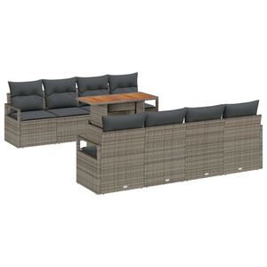 vidaXL Conjunto de Sof&aacute; de Jardim 9 pcs Cinzeto Rattan Sint&eacute;tico