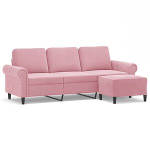 vidaXL Sof&aacute; de 3 lugares com apoio de p&eacute;s 180 cm veludo rosa