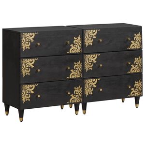vidaXL Buffet 2 pcs Preto 60 x 33 x 75 cm Madeira de manga maci&ccedil;a