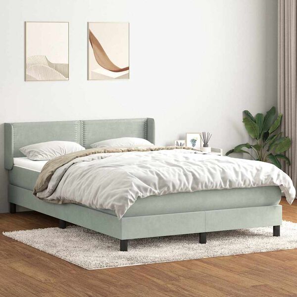 vidaXL Cama com molas/colch&atilde;o 140x210 cm veludo cinzento-claro