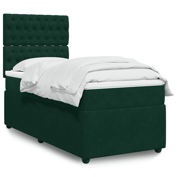 vidaXL Cama com molas/colch&atilde;o 100x200 cm veludo verde-escuro