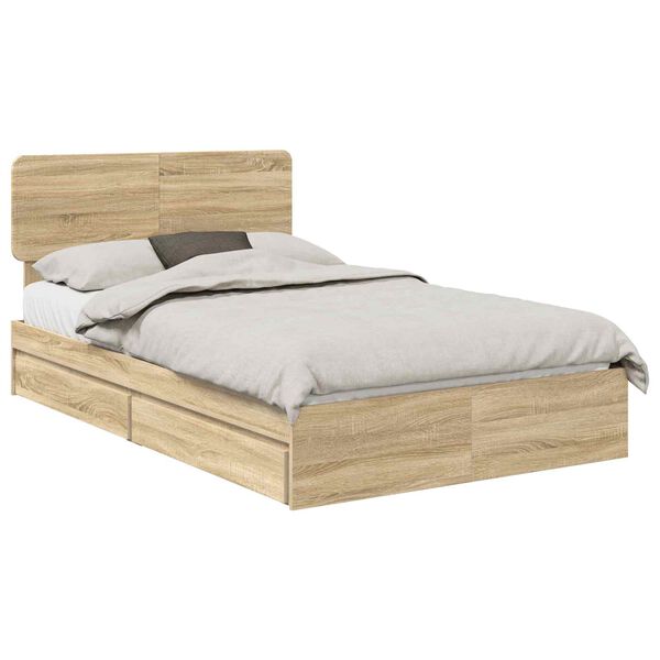 vidaXL Cama com Armazenamento com gaveta Carvalho Sonoma 135 x 190 cm