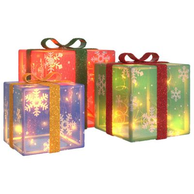 vidaXL Presentes de Natal iluminados 3 pcs 64 luzes LED branco quente