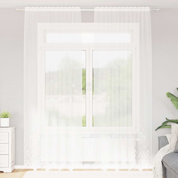 vidaXL Cortina de Renda com cortinas Branco 260 x 150 cm Poli&eacute;ster