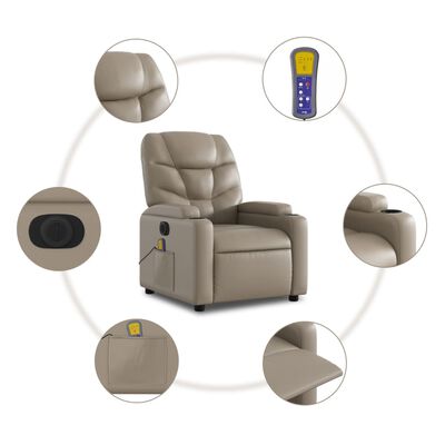 vidaXL Poltrona massagens reclinável elétrica couro artif. cappuccino